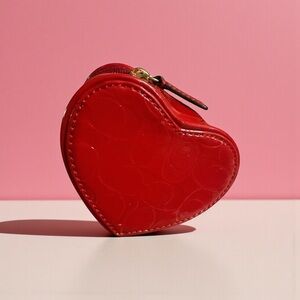 Coach Heart-Shaped Jewelry Case Red Patent Leather